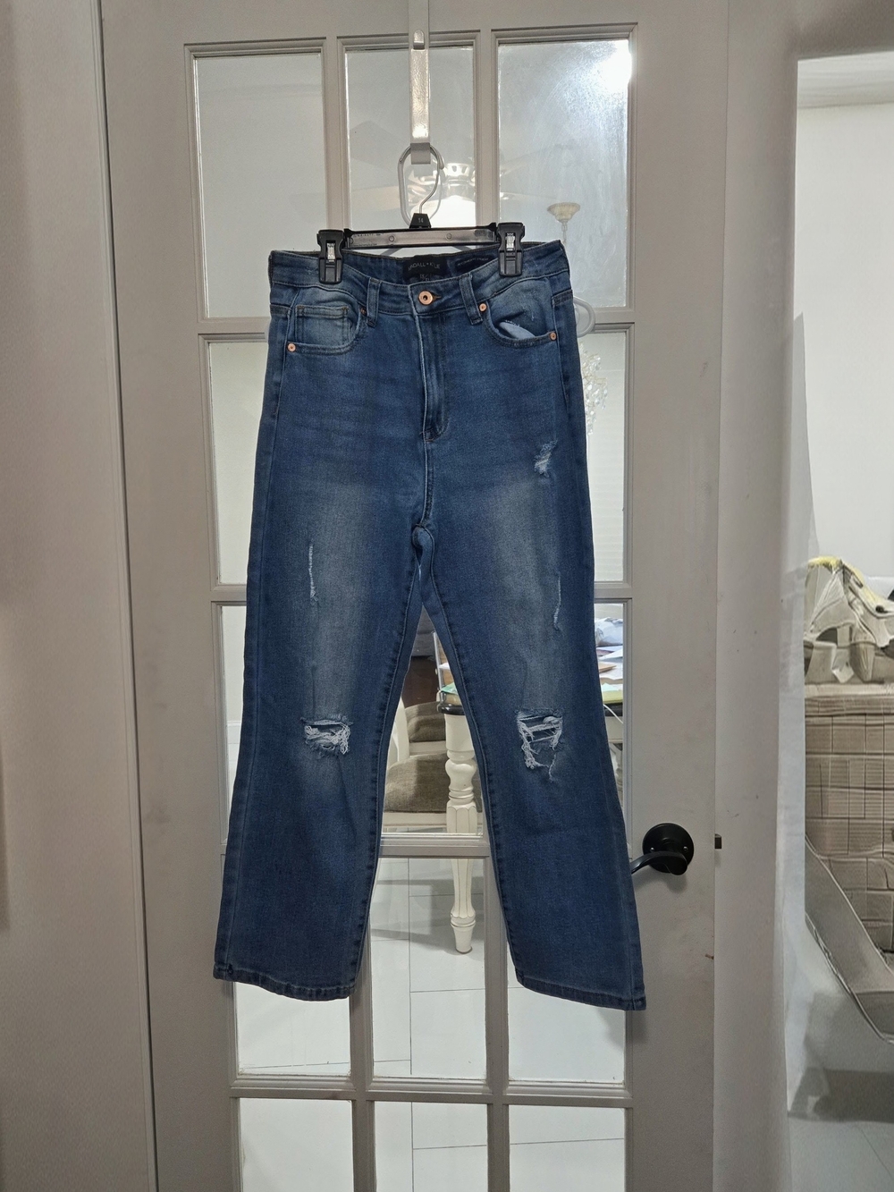 Kendall & Kylie Medium Wash Straight Leg Distressed Jeans